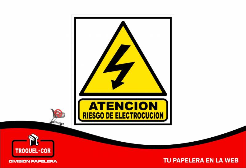 Cartel Adhesivo Atencion Riesgo De Electrocucion 12 X 17 Cm