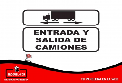 Cartel Adhesivo Entrada Y Salida De Camiones 12 X 17 Cm
