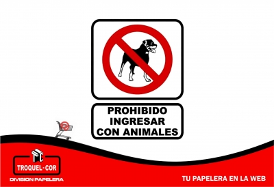 Cartel Adhesivo Prohibido Ingresar Con Animales 12 X 17 Cm