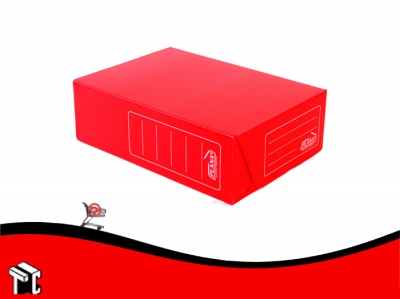 Caja Archivo De Plástico Corrugado Tapa Volcable Roja